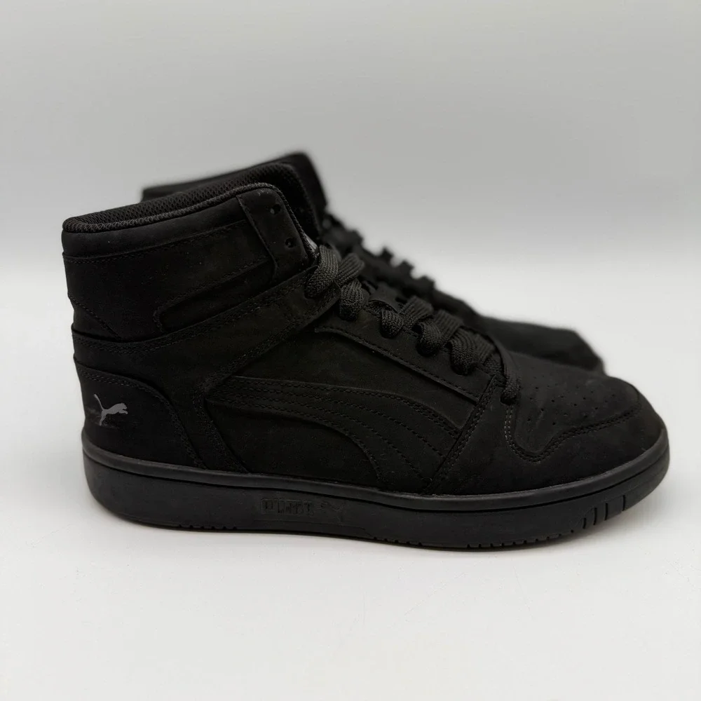 Puma Mens 8.5 Womens 10 Rebound V6 Buck Triple Black HighTop Sneakers 398907-01